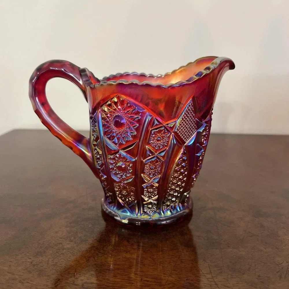 Vintage Indiana Glass Carnival Heirloom Iridescent Sunset Cream & Sugar Set‎